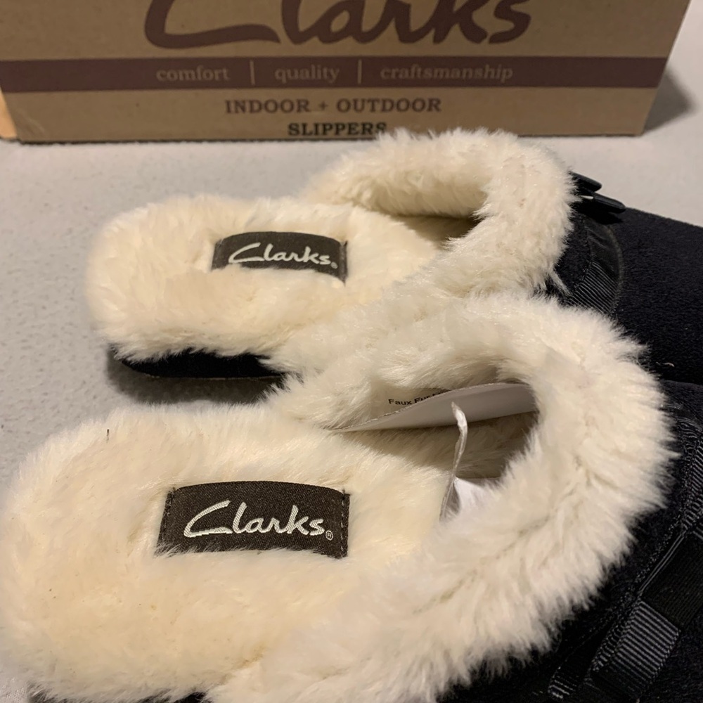 Clark’s black suede women’s slide in/open slippers sz 7M New in Box with no tags - Picture 2 of 6